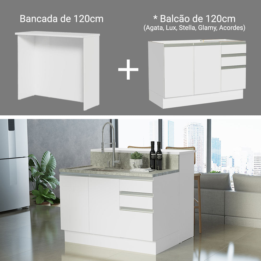 Isla de Cocina con Encimera y Gabinete Bajo 120 cm Blanco Glamy