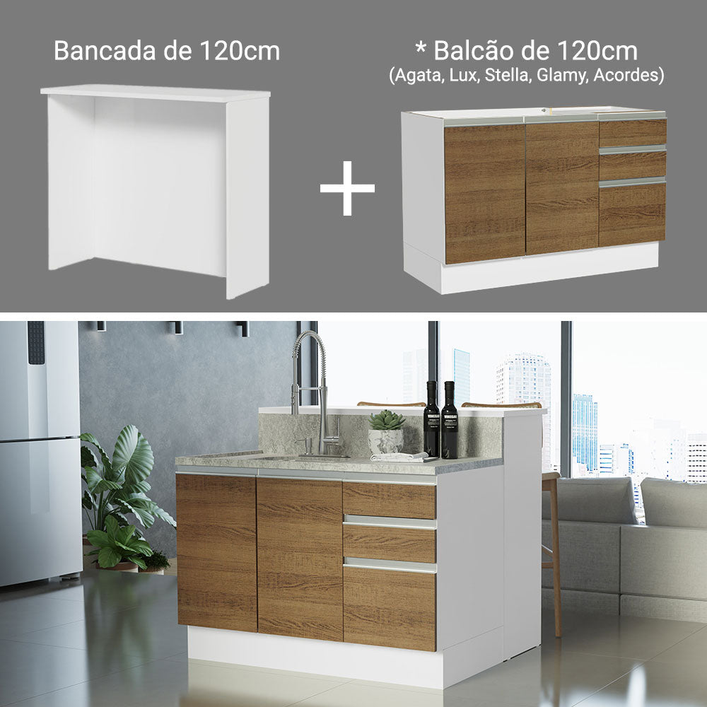 Isla de Cocina sin Encimera y Gabinete Bajo 120 cm Blanco/Marrón Glamy