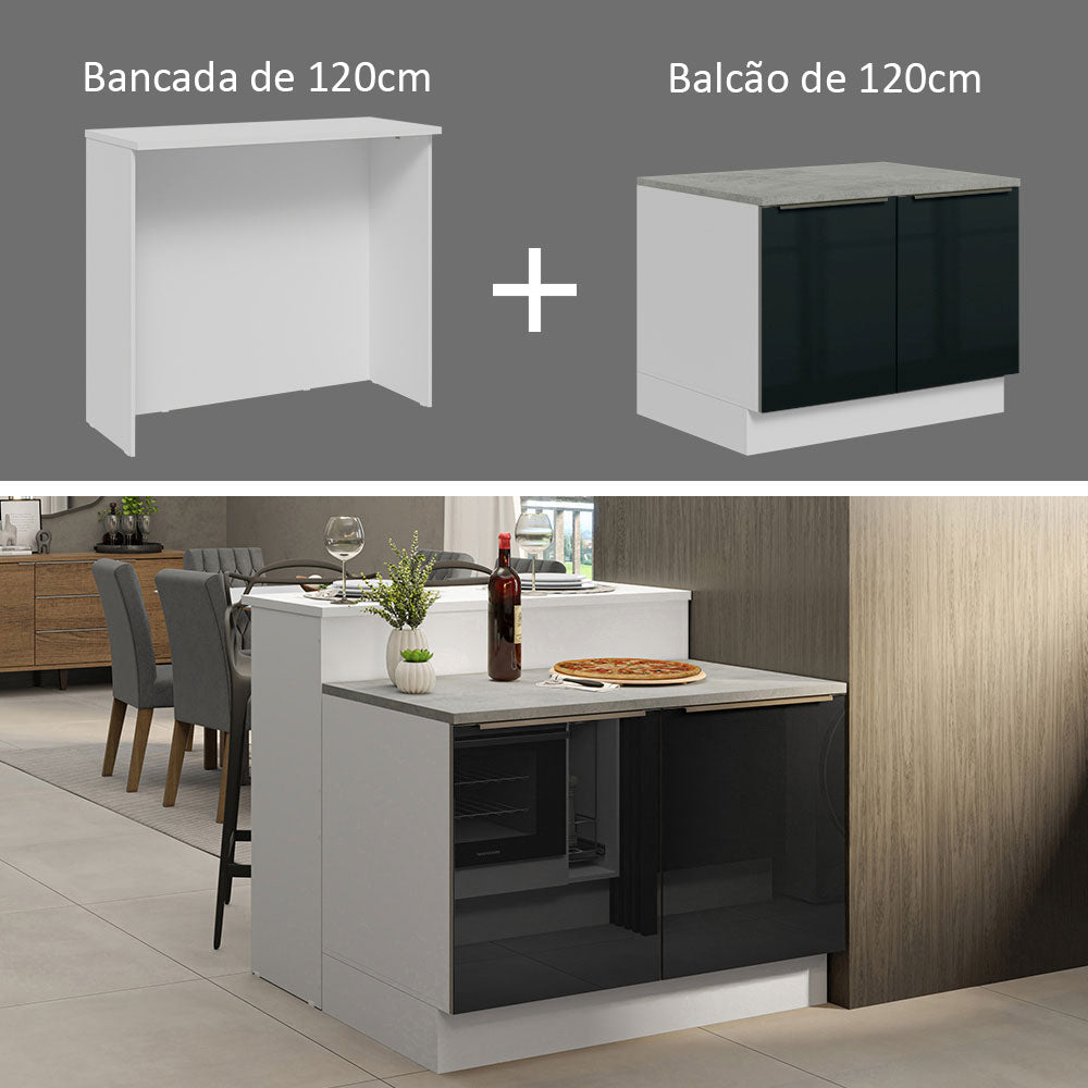 Isla de Cocina 120 cm 2 Puertas Blanco/Negro Lux Madesa