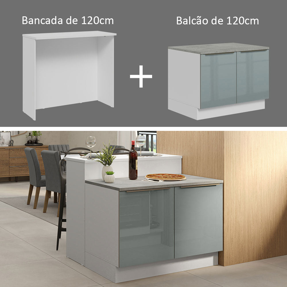 Isla de Cocina con Encimera y Gabinete Bajo 120 cm Blanco/Gris Lux