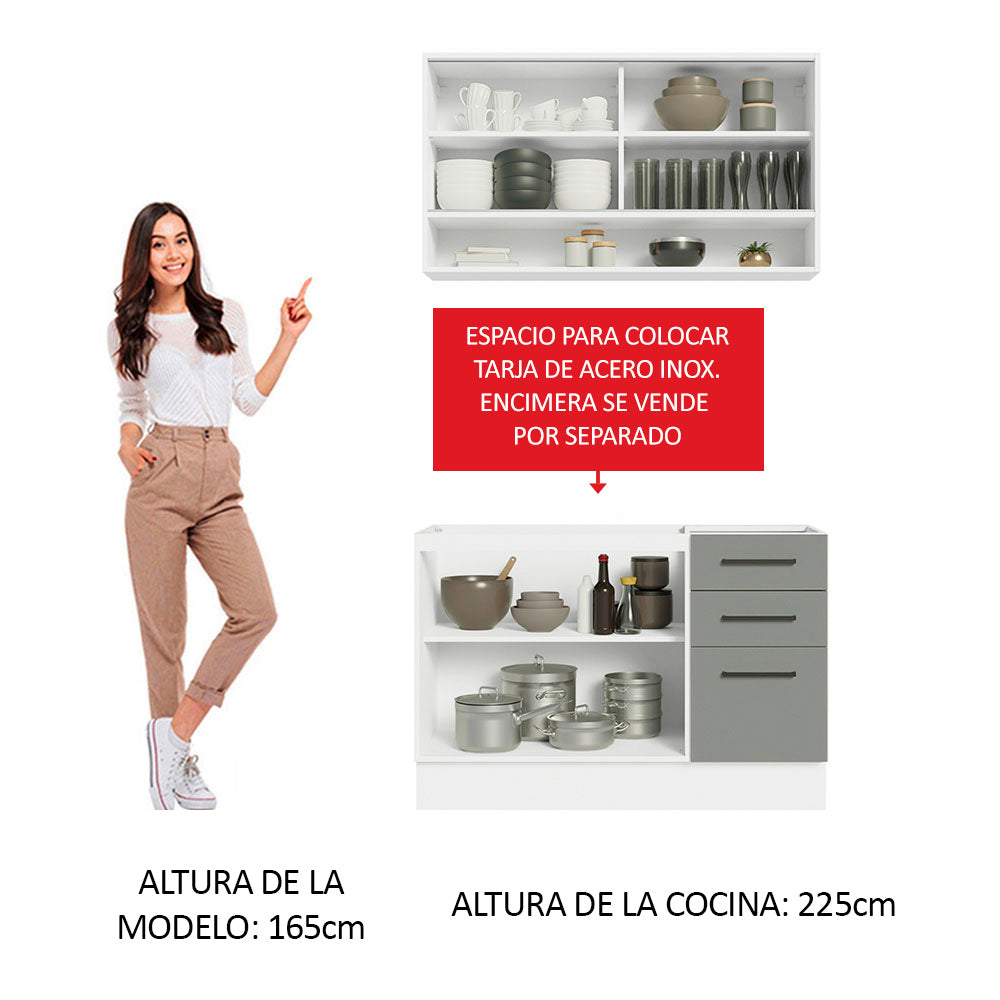 Cocina Compacta 120 x 52 cm 4 Puertas 3 Cajones Blanco/Gris Agata Madesa 01
