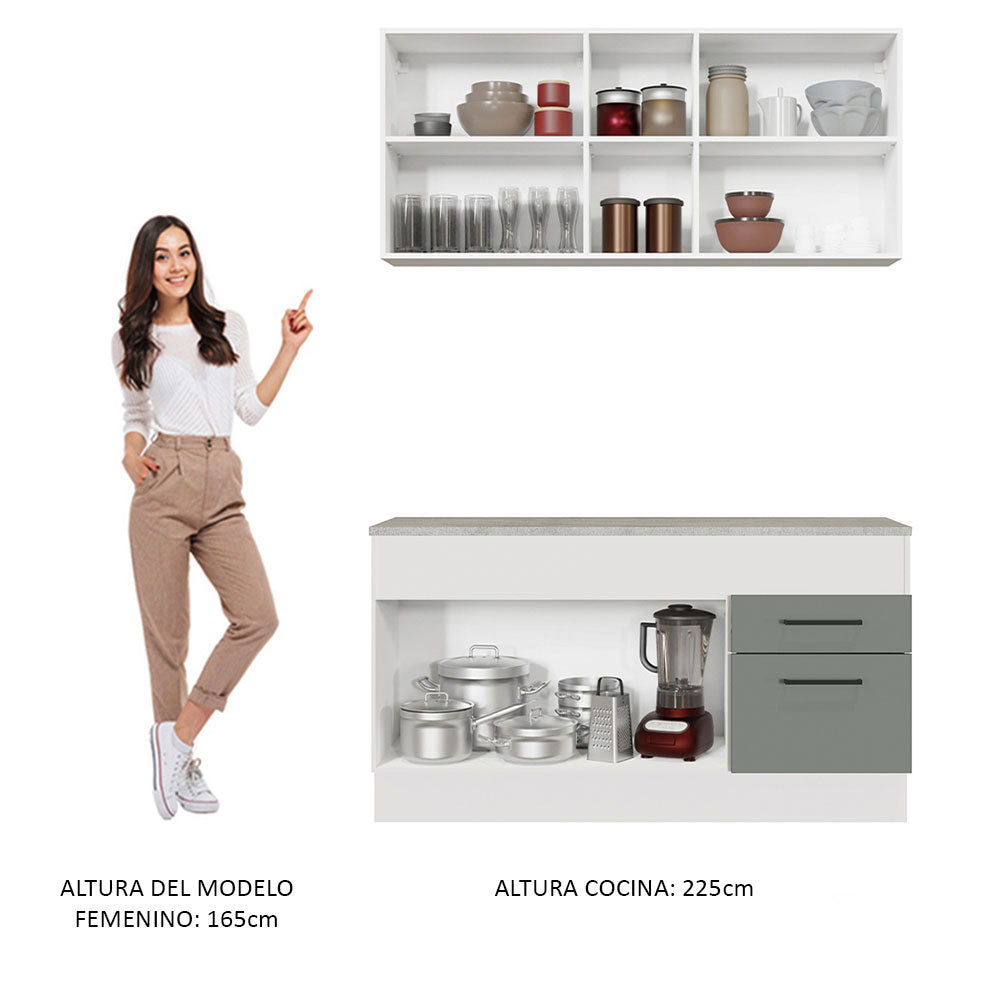 Cocina Integral 150cm Blanco/Gris Agata 01