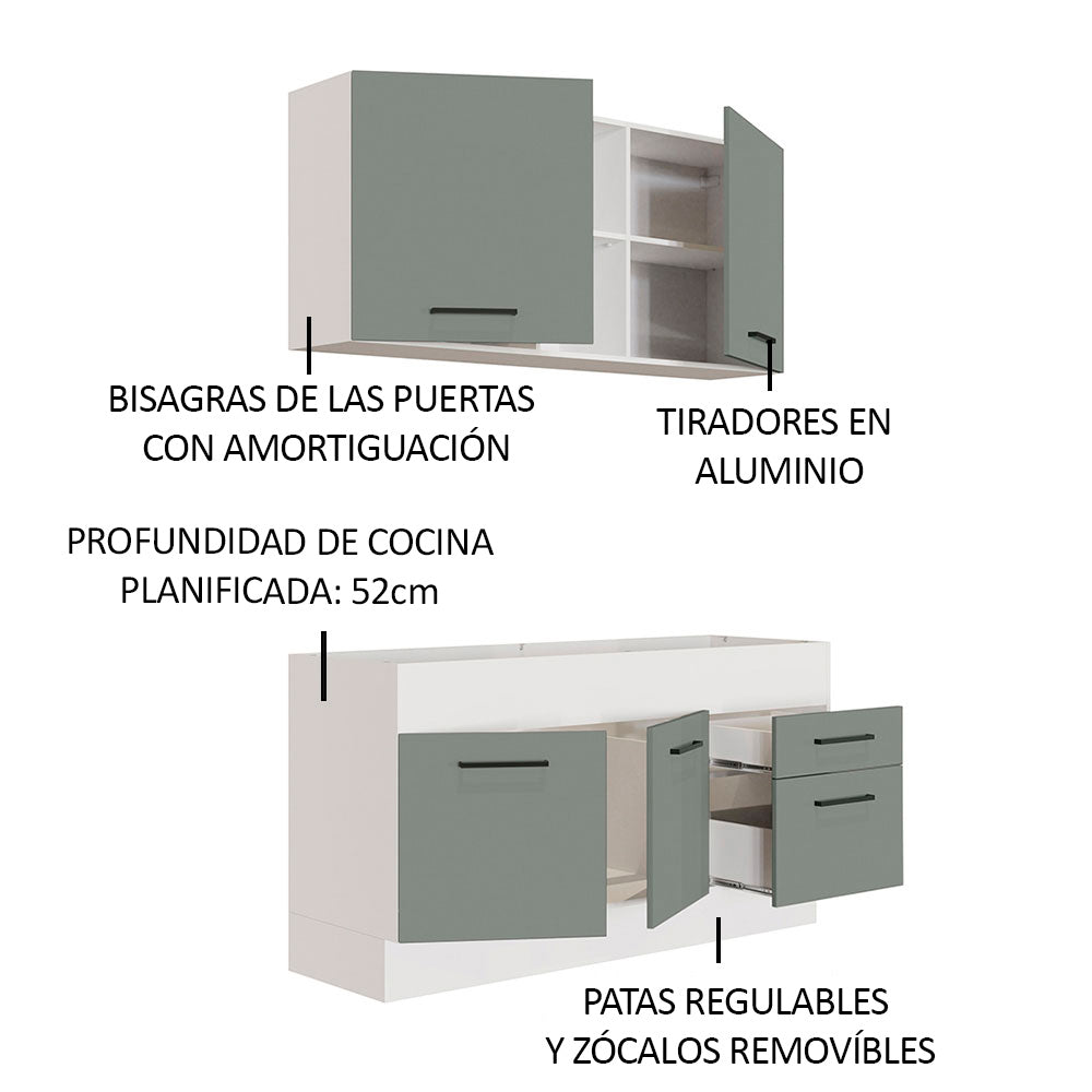 Cocina Compacta 150 x 52 cm 4 Puertas 2 Cajones Blanco/Gris Agata Madesa 02