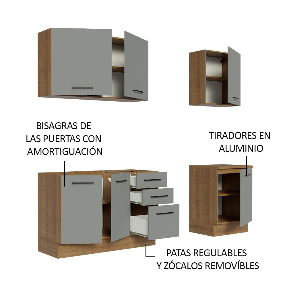Cocina Compacta 180 x 52 cm 6 Puertas 3 Cajones Marrón/Gris Agata Madesa 01