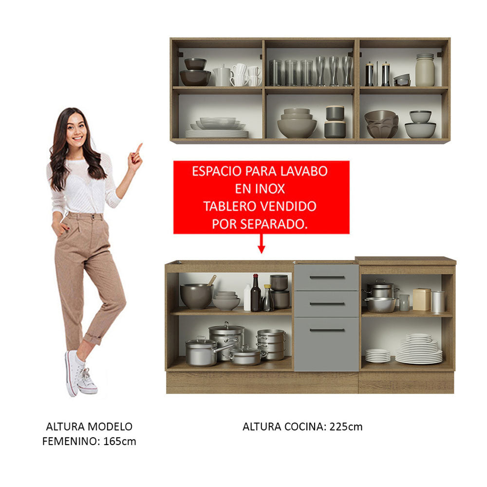 Cocina Compacta 180cm Marrón/Gris Agata 01