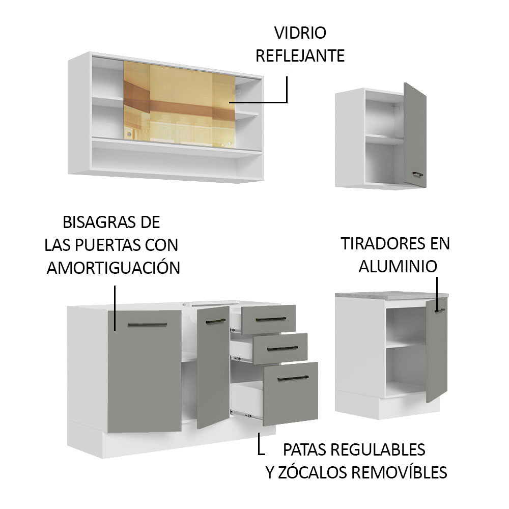 Cocina Compacta 180 x 52 cm 6 Puertas 3 Cajones Blanco/Gris Agata Madesa 02