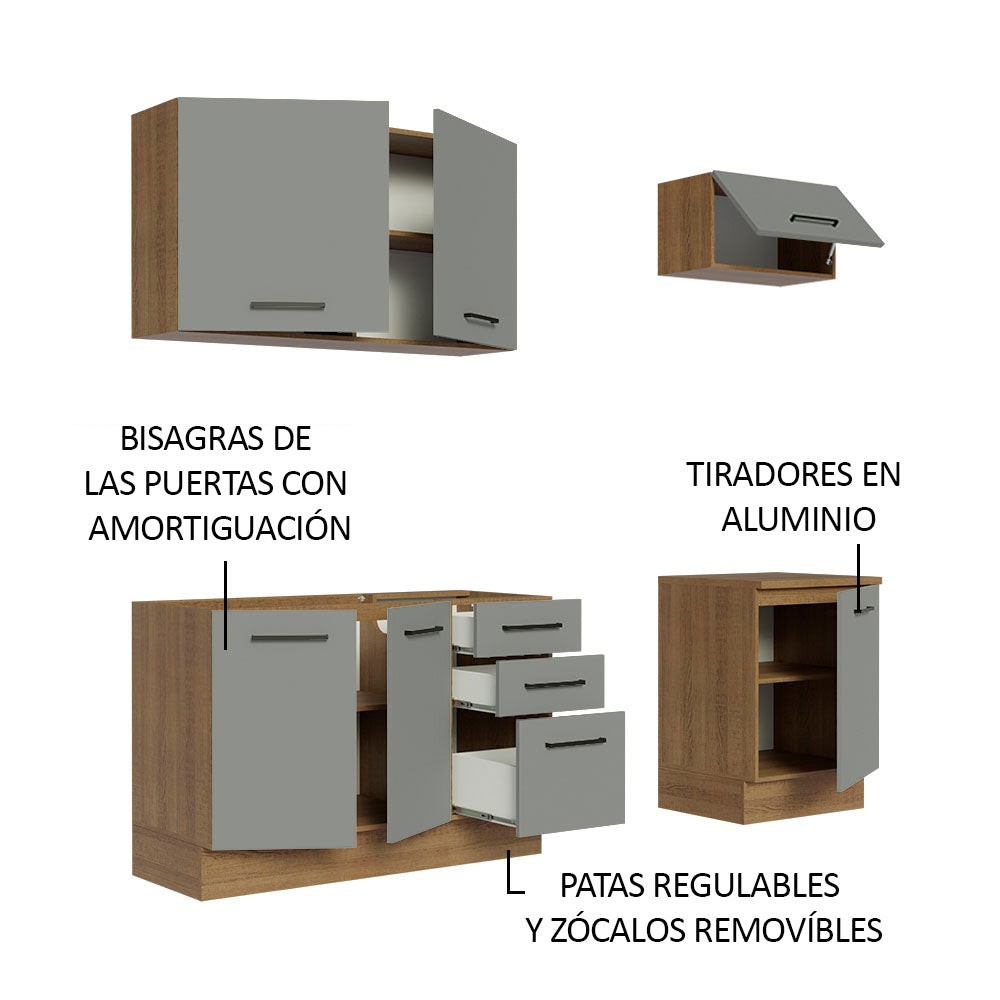Cocina Compacta 180 x 52 cm 6 Puertas 3 Cajones Marrón/Gris Agata Madesa 03