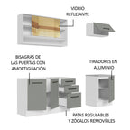 Cocina Compacta 180 x 52 cm 6 Puertas 3 Cajones Blanco/Gris Agata Madesa 04