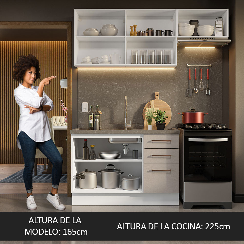 Cocina Compacta 180 cm Blanco/Crema Agata Madesa