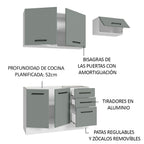 Cocina Compacta 180 x 52 cm 5 Puertas 3 Cajones Blanco/Gris Agata Madesa