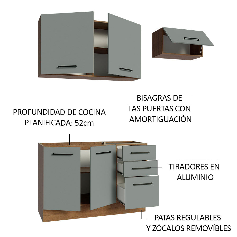 Cocina Compacta 180 x 52 cm 5 Puertas 3 Cajones Marrón/Gris Agata Madesa