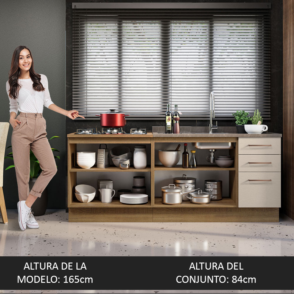 Kit con 2 Muebles de Cocina 3 Cajones y 4 Puertas (Sin Encimera Ni Fregadero) Marrón/Crema Agata 01