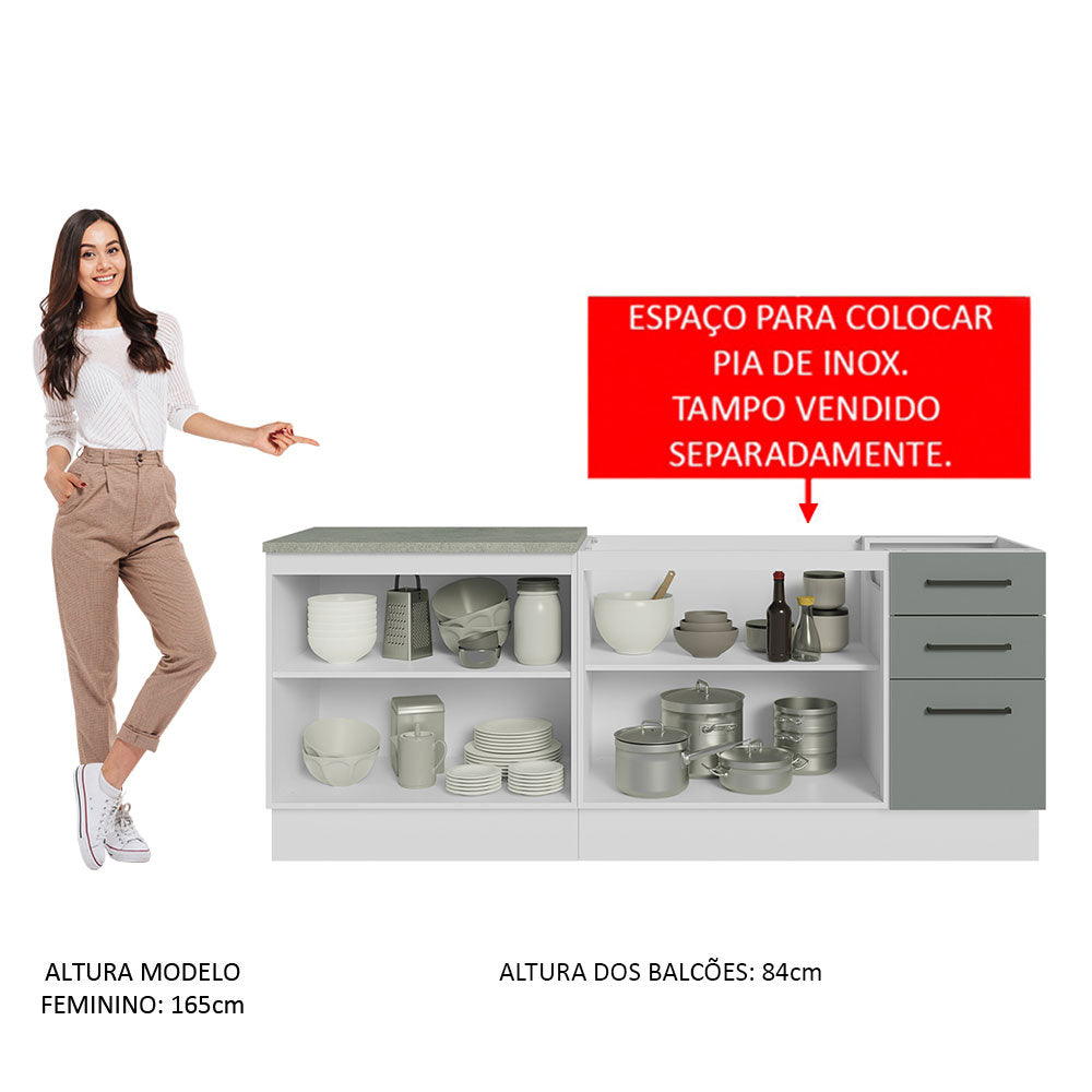 Kit con 2 Muebles de Cocina 3 Cajones y 4 Puertas (Sin Encimera Ni Fregadero) Blanco/Gris Agata 01