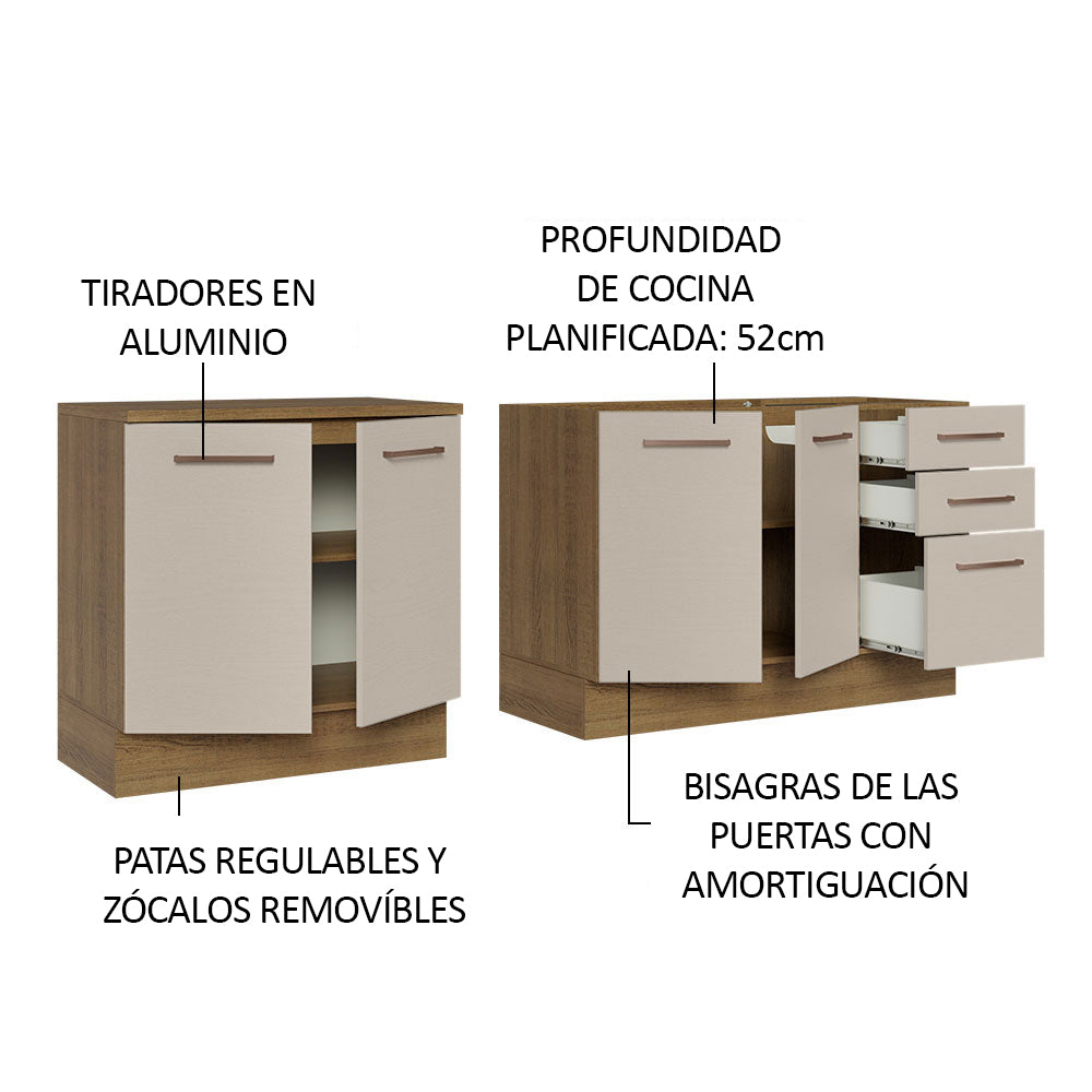 Mueble de Cocina 200cm Con Tarja Agata Marrón/Crema