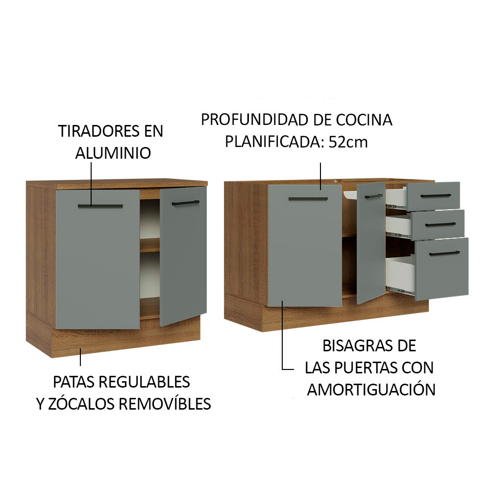 Kit 2 Gabinetes Bajos de Cocina 200 cm Marrón/Gris Agata Madesa