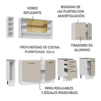Cocina Integral 220 cm Blanco/Crema Agata Madesa