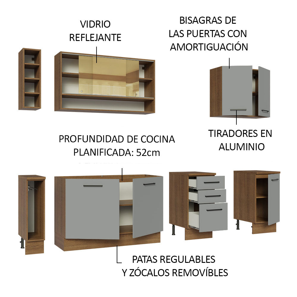 Cocina Compacta 220 cm Marrón/Gris Agata Madesa