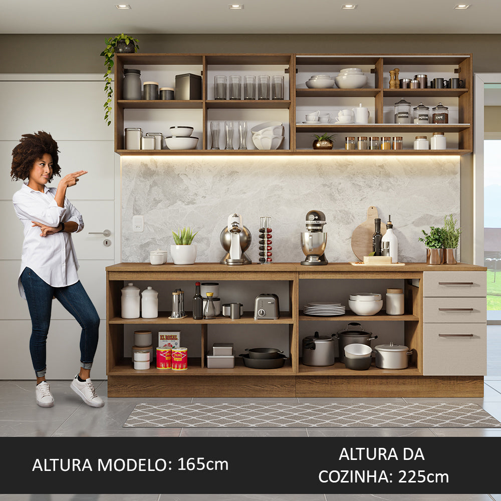 Cocina Integral 240cm Marrón/Crema 60cm de Profundidad Agata 01