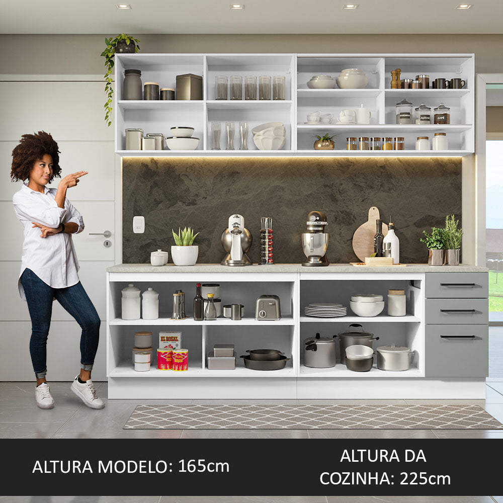 Cocina Integral 240 x 60cm Blanco/Gris Agata 01