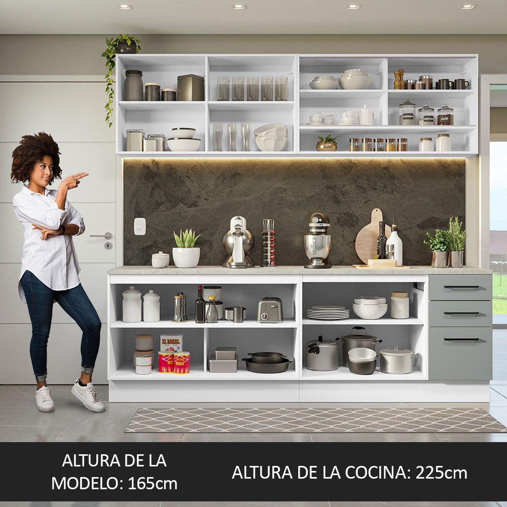 Cocina Compacta 240 x 60 cm 8 Puertas 3 Cajones Blanco/Gris Agata Madesa