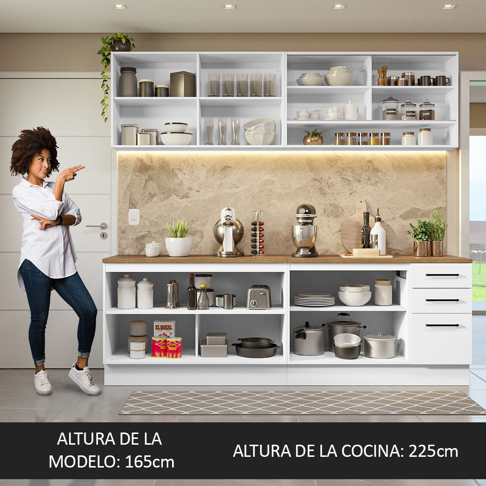 Cocina Compacta 240 x 60 cm 8 Puertas 3 Cajones Blanco/Marrón Agata Madesa