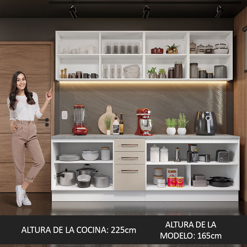 Cocina Integral 240 cm x 60 cm Blanco/Crema Agata 02