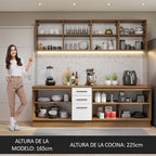 Cocina Compacta 240 x 60 cm 7 Puertas 3 Cajones Marrón/Blanco Agata Madesa