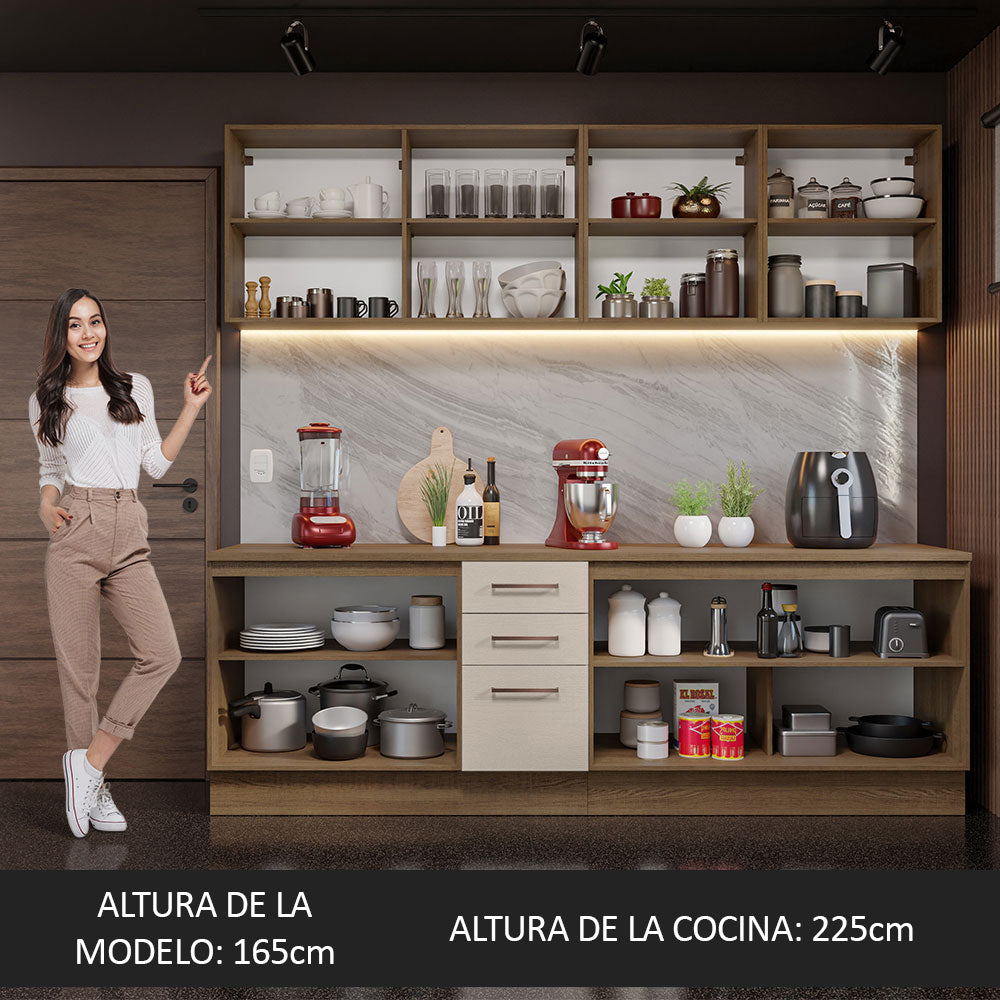 Cocina Compacta 240 x 60 cm 7 Puertas 3 Cajones Marrón/Crema Agata Madesa