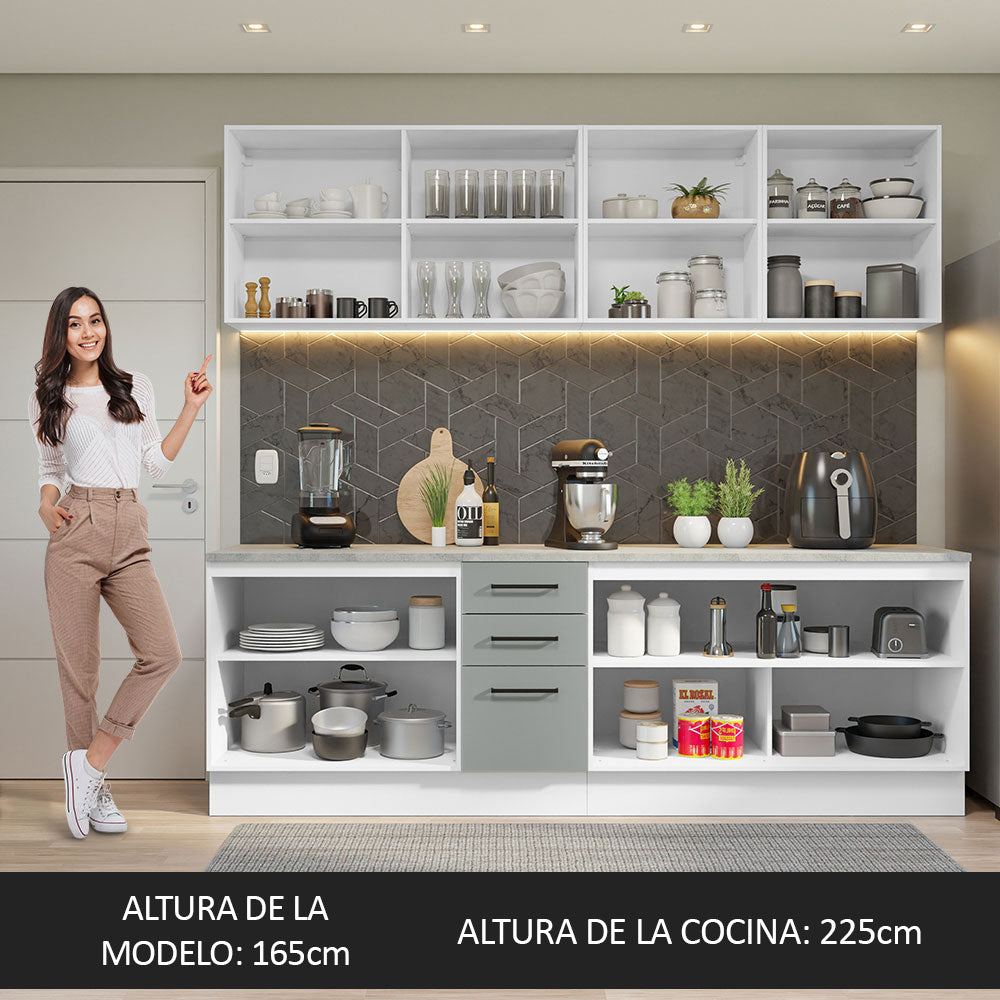 Cocina Compacta 240 x 60 cm 7 Puertas 3 Cajones Blanco/Gris Agata Madesa