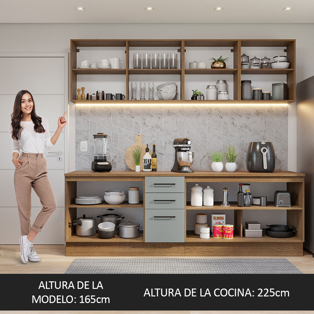 Cocina Compacta 240 x 60 cm 7 Puertas 3 Cajones Marrón/Gris Agata Madesa