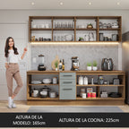 Cocina Compacta 240 x 60 cm 7 Puertas 3 Cajones Marrón/Gris Agata Madesa