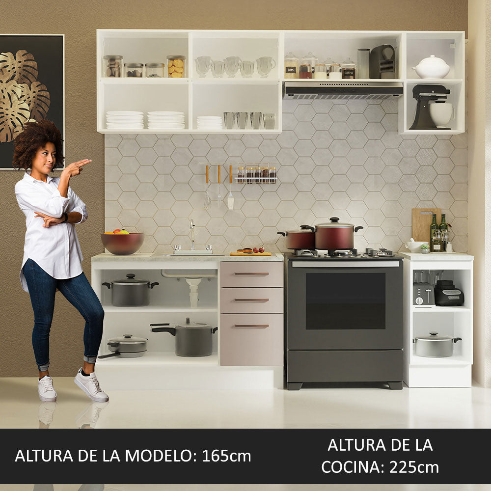 Cocina Compacta 240 cm Con Fregadero y Accesorios de Cocina Blanco/Crema Agata Madesa