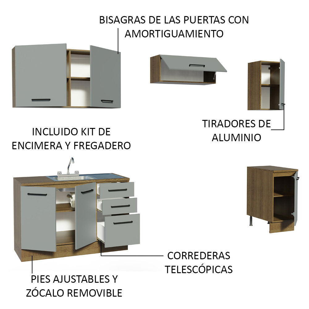 Cocina Compacta 240 cm Marrón/Gris Agata Madesa