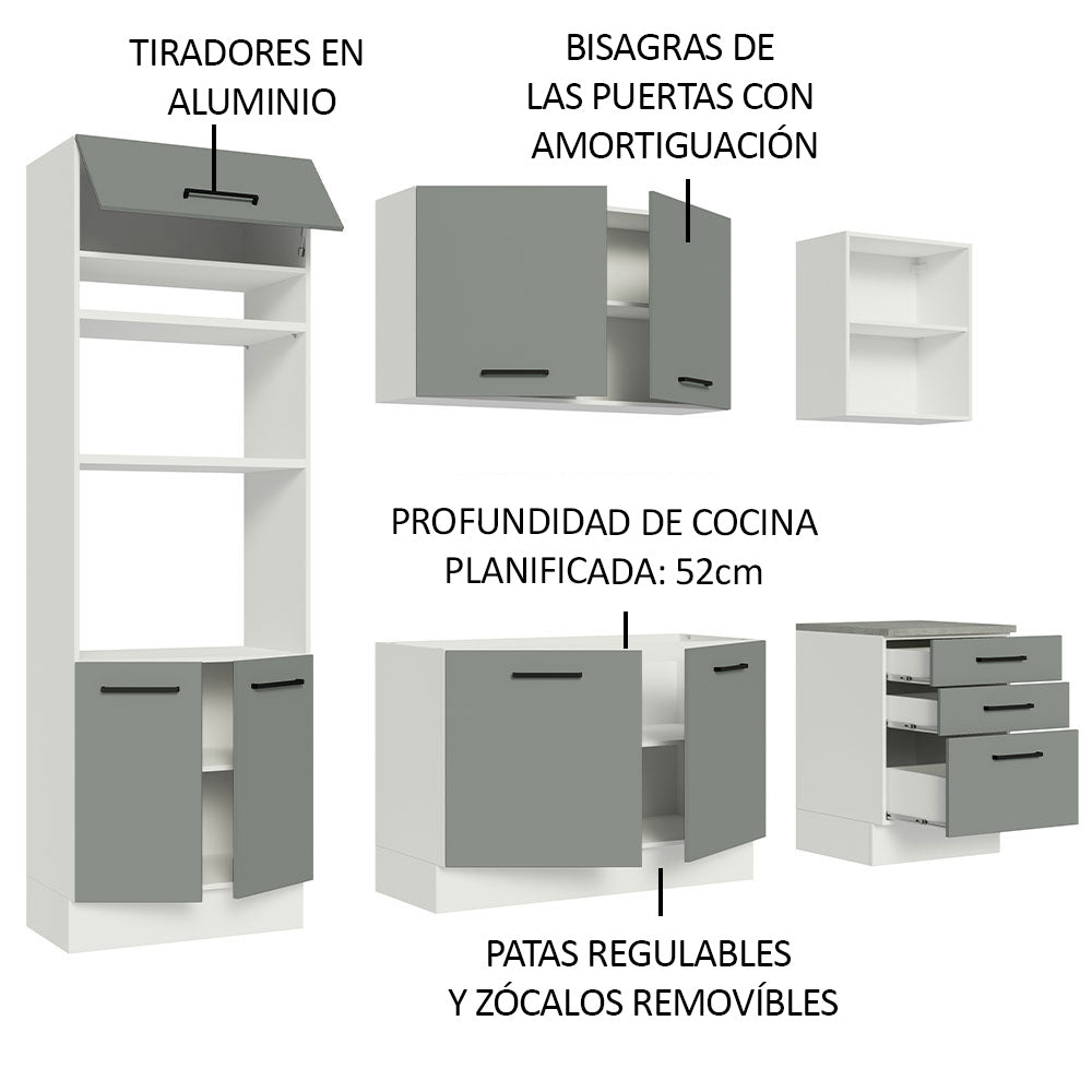 Cocina Integral 250 cm Con Mueble para Horno Blanco/Gris Agata Madesa