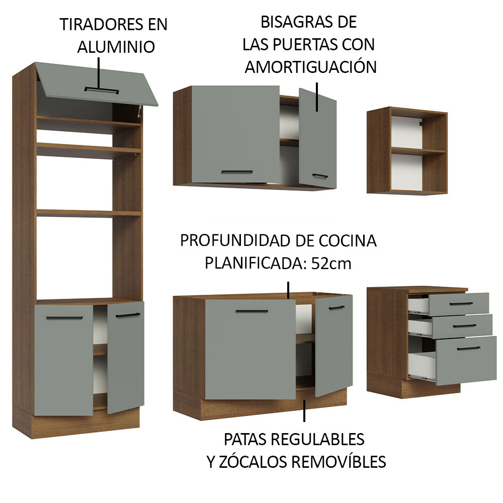 Cocina Integral 250 cm Con Mueble para Horno Marrón/Gris Agata Madesa
