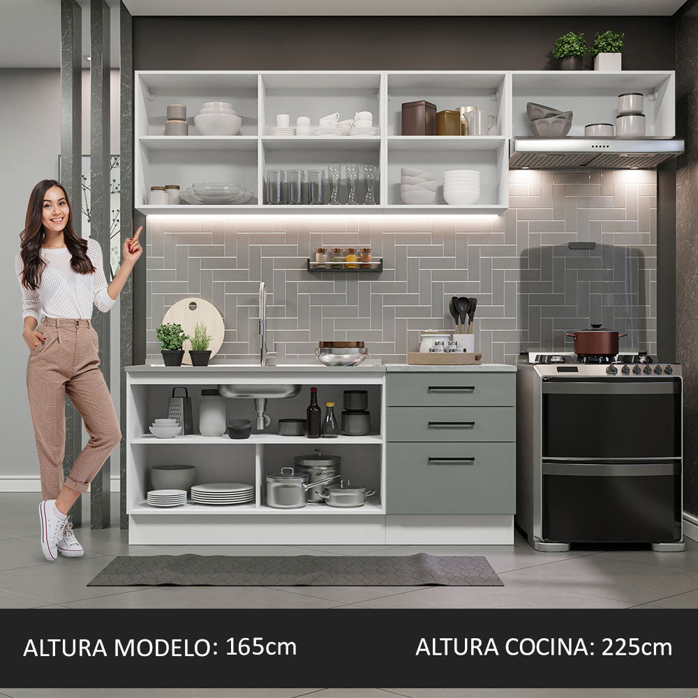 Cocina Integral 260cm Blanco/Gris Agata 02