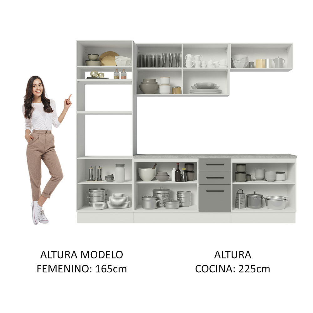 Cocina Integral 270 x 52 cm 10 Puertas 3 Cajones Blanco/Gris Agata Madesa 02