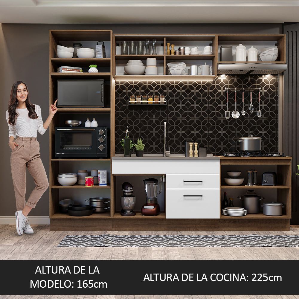Cocina Integral 270 x 52 cm 9 Puertas 2 Cajones Marrón/Blanco Agata Madesa