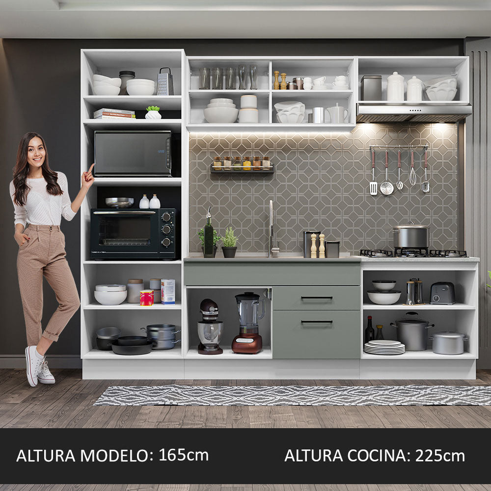 Cocina Integral 270 x 52 cm 9 Puertas 2 Cajones Blanco/Gris Agata Madesa