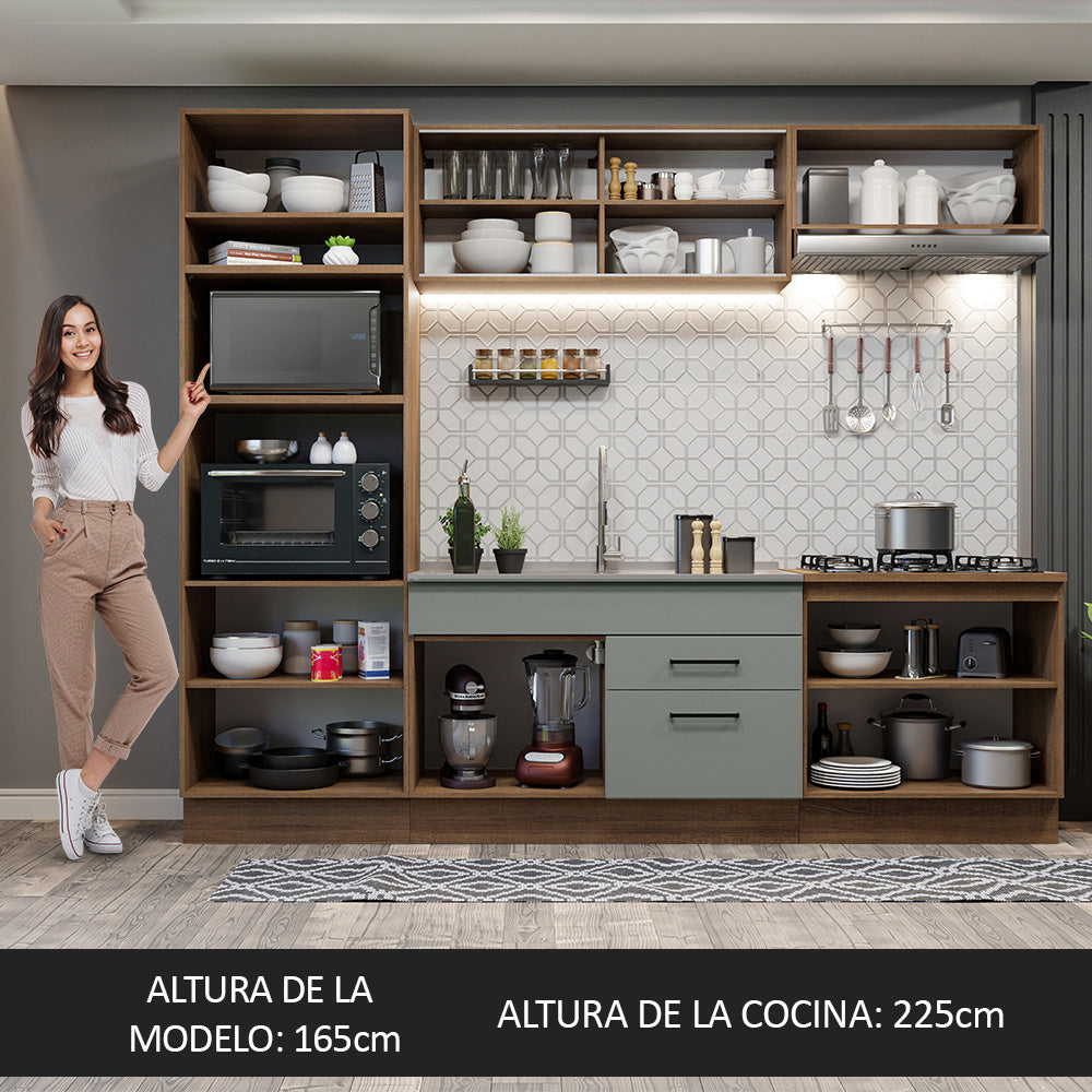 Cocina Integral 270 x 52 cm 9 Puertas 2 Cajones Marrón/Gris Agata Madesa