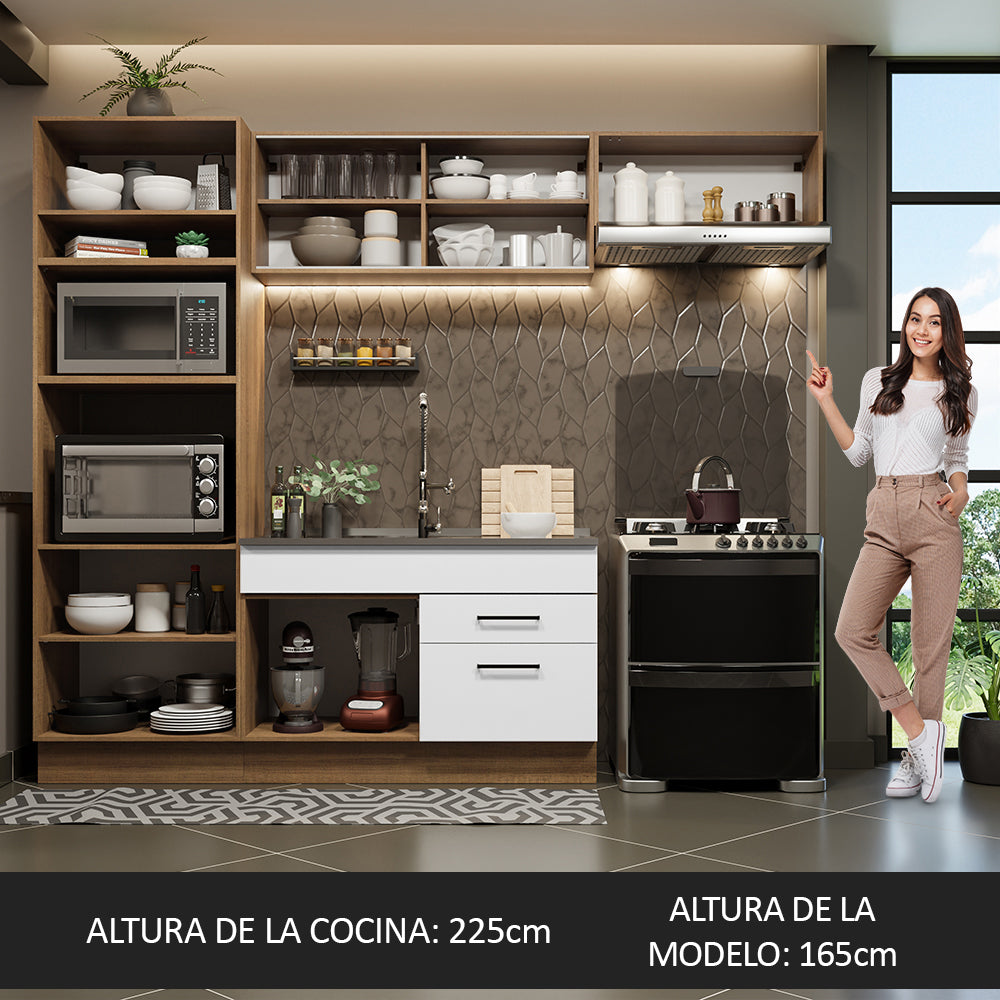Cocina Integral 270 x 52 cm 7 Puertas 2 CajonesMarrón/Blanco Agata Madesa 04