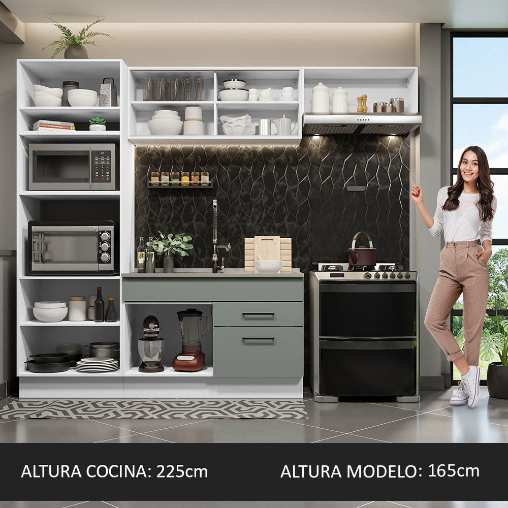 Cocina Integral 270 x 52 cm 7 Puertas 2 Cajones Blanco/Gris Agata Madesa 04