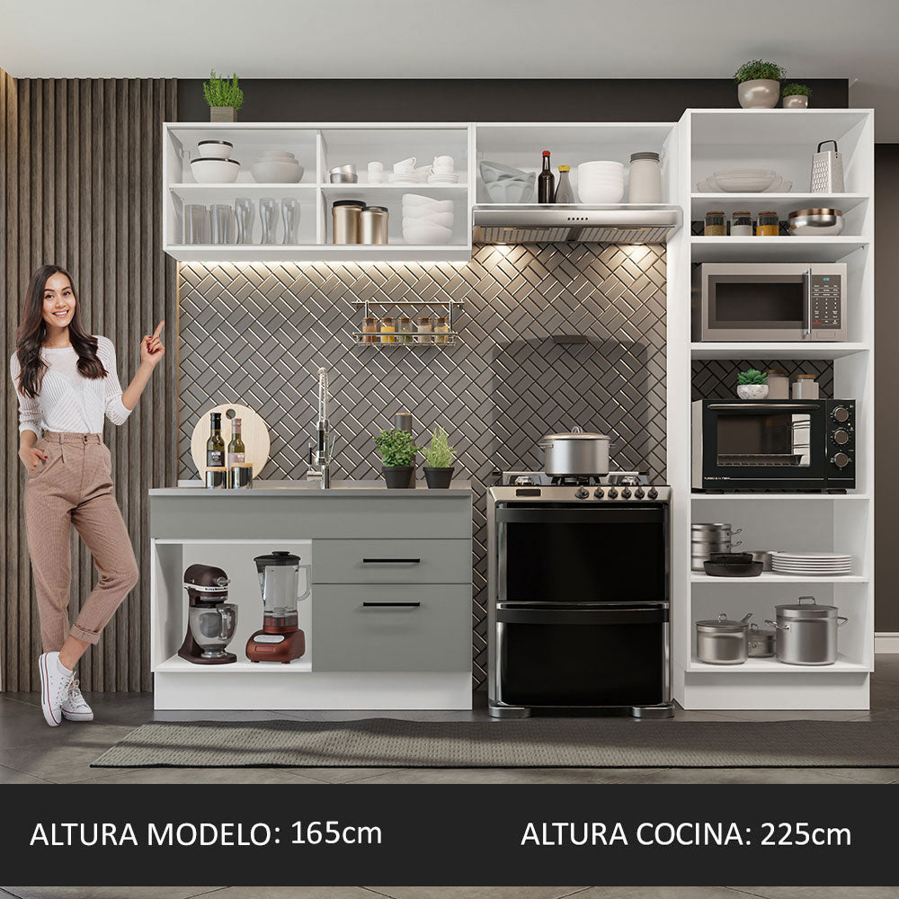 Cocina Integral 270 x 52 cm 7 Puertas 2 Cajones Blanco/Gris Agata Madesa 05