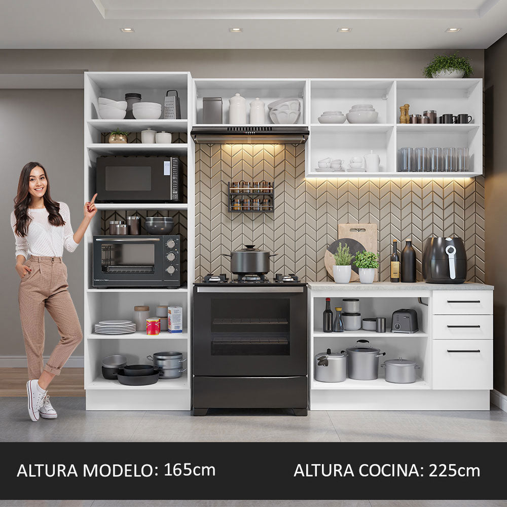 Cocina Integral 270 x 52 cm 8 Puertas 3 Cajones Blanco Agata Madesa 07