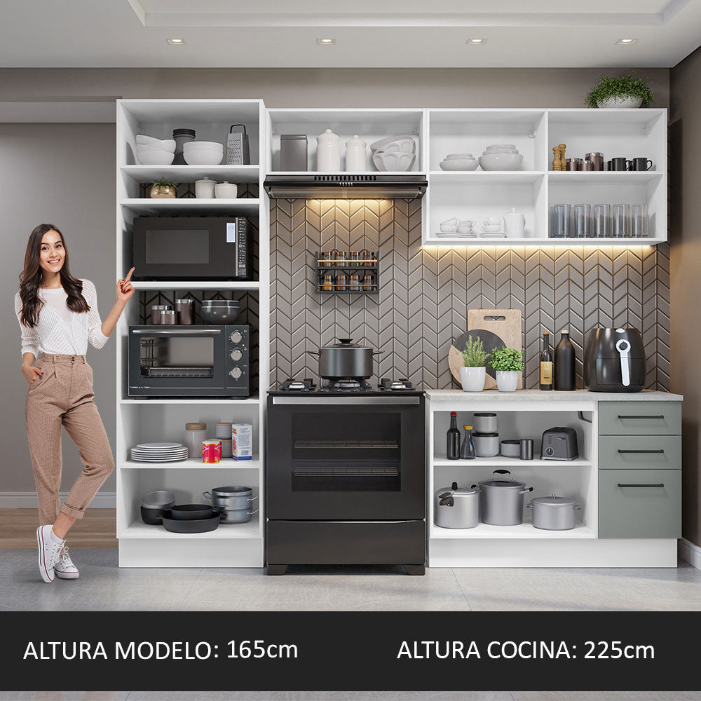 Cocina Integral 270 x 52 cm 8 Puertas 3 Cajones Blanco/Gris Agata Madesa 07