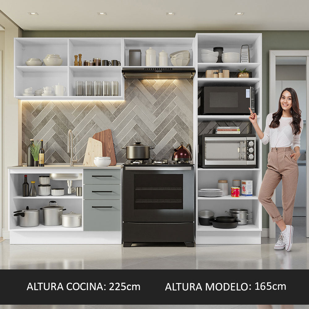 Cocina Integral 270cm Blanco/Gris Agata 08