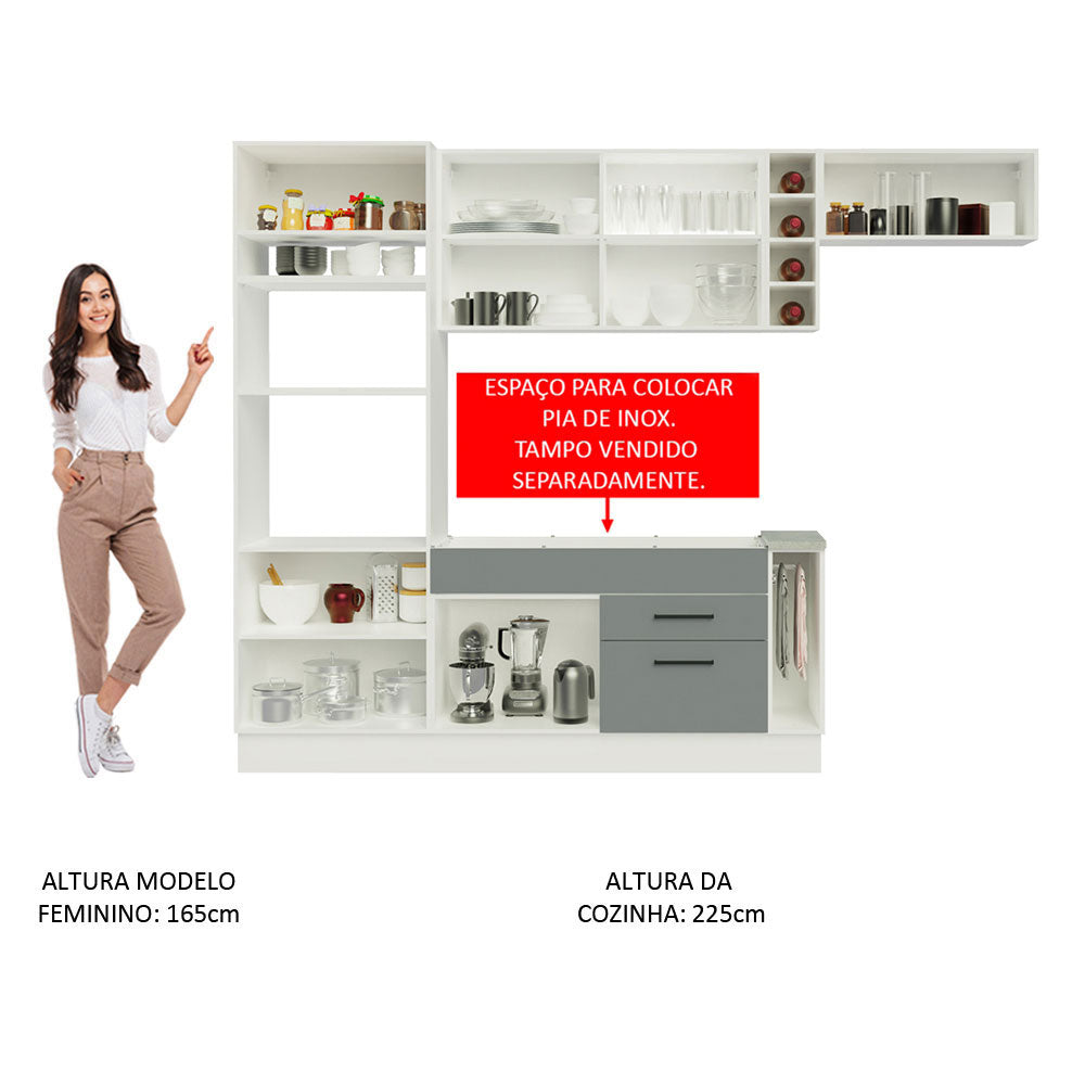 Cocina Integral 290cm Blanco/Gris Agata 02