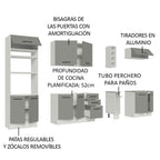 Cocina Integral 290 x 52 cm 10 Puertas 3 Cajones Con Mueble para Horno Blanco/Gris Agata Madesa 05