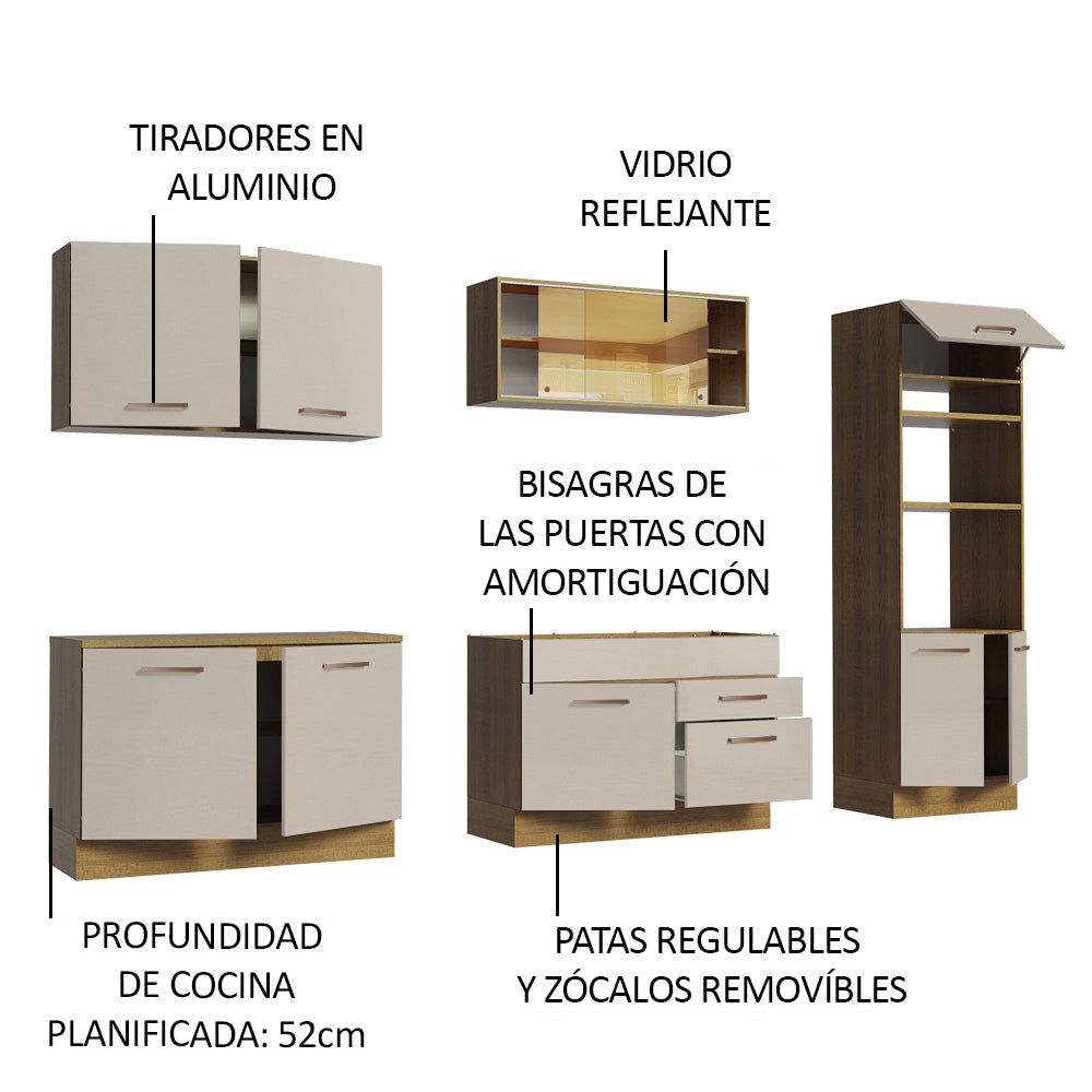 Cocina Integral 310 cm Con Mueble para Horno Marrón/Crema Agata Madesa