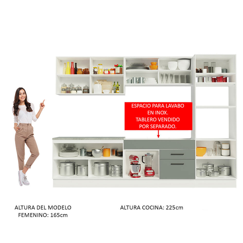 Cocina Integral 310cm Blanco/Gris Agata 01